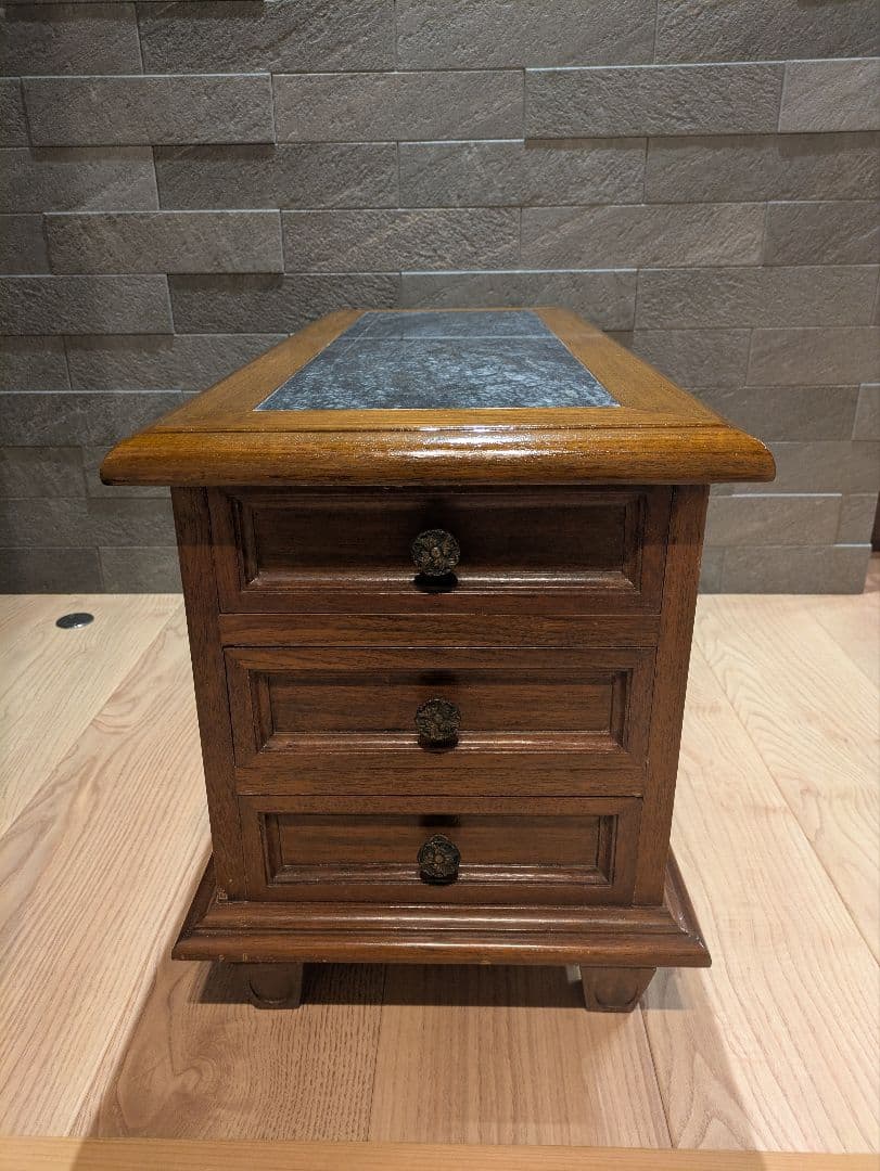 アンティーク ローチェスト 天然木 大理石トップ 3段チェスト サイドテーブル