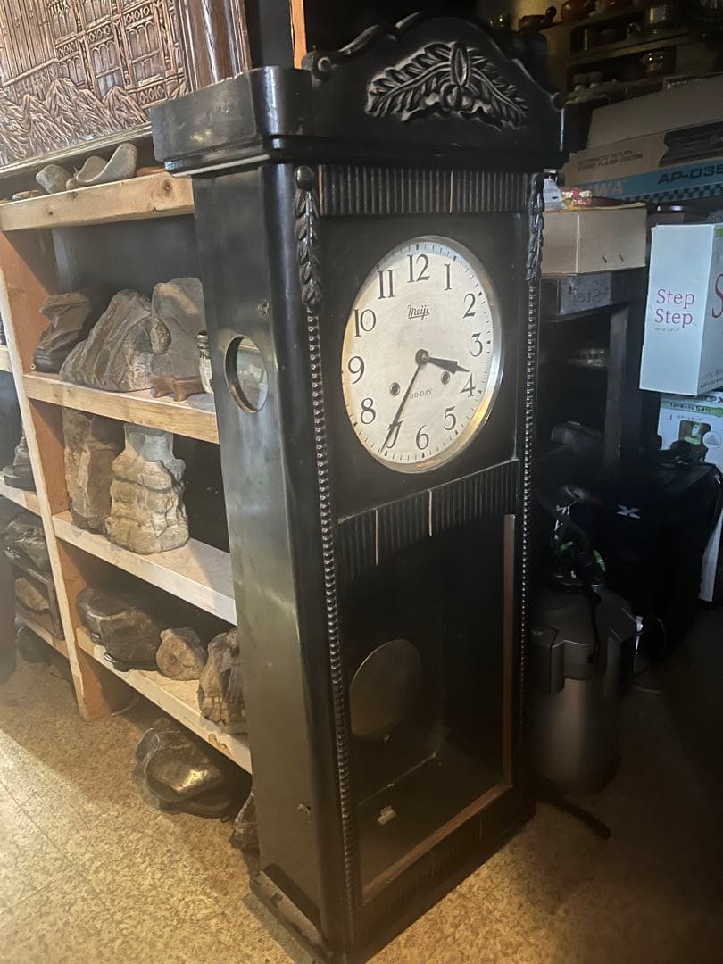 明治振り子時計、約100センチ柱時計 ゼンマイ振り子時計、30日巻き、明治時計