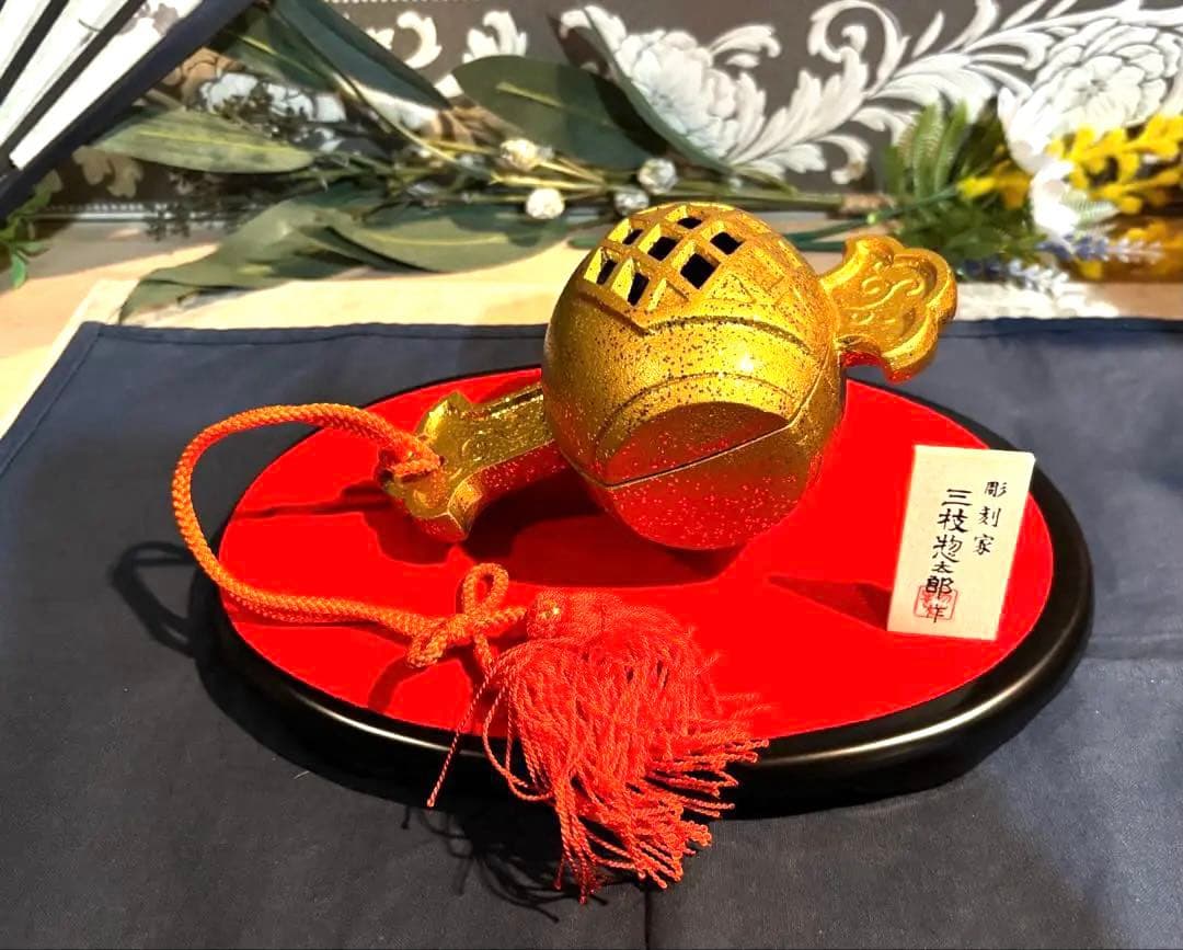 高岡銅器　三枝惣太郎作　小槌　香炉・香立　台つきお香つき希少品　新品未使用保管品