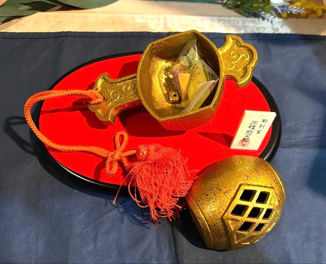 高岡銅器　三枝惣太郎作　小槌　香炉・香立　台つきお香つき希少品　新品未使用保管品