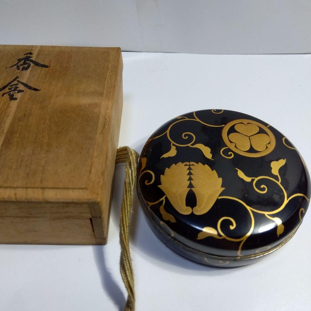 京都　蒔絵　香合　共箱　漆器　天然木　内金泊　合わせ銀輪造り