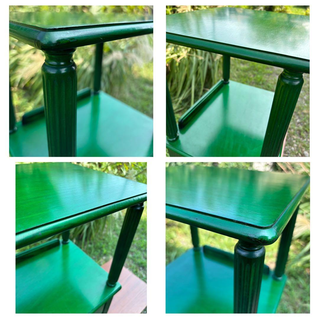 昭和レトロ　グリーンの木製電話台・ファックス台　飾り棚　花台