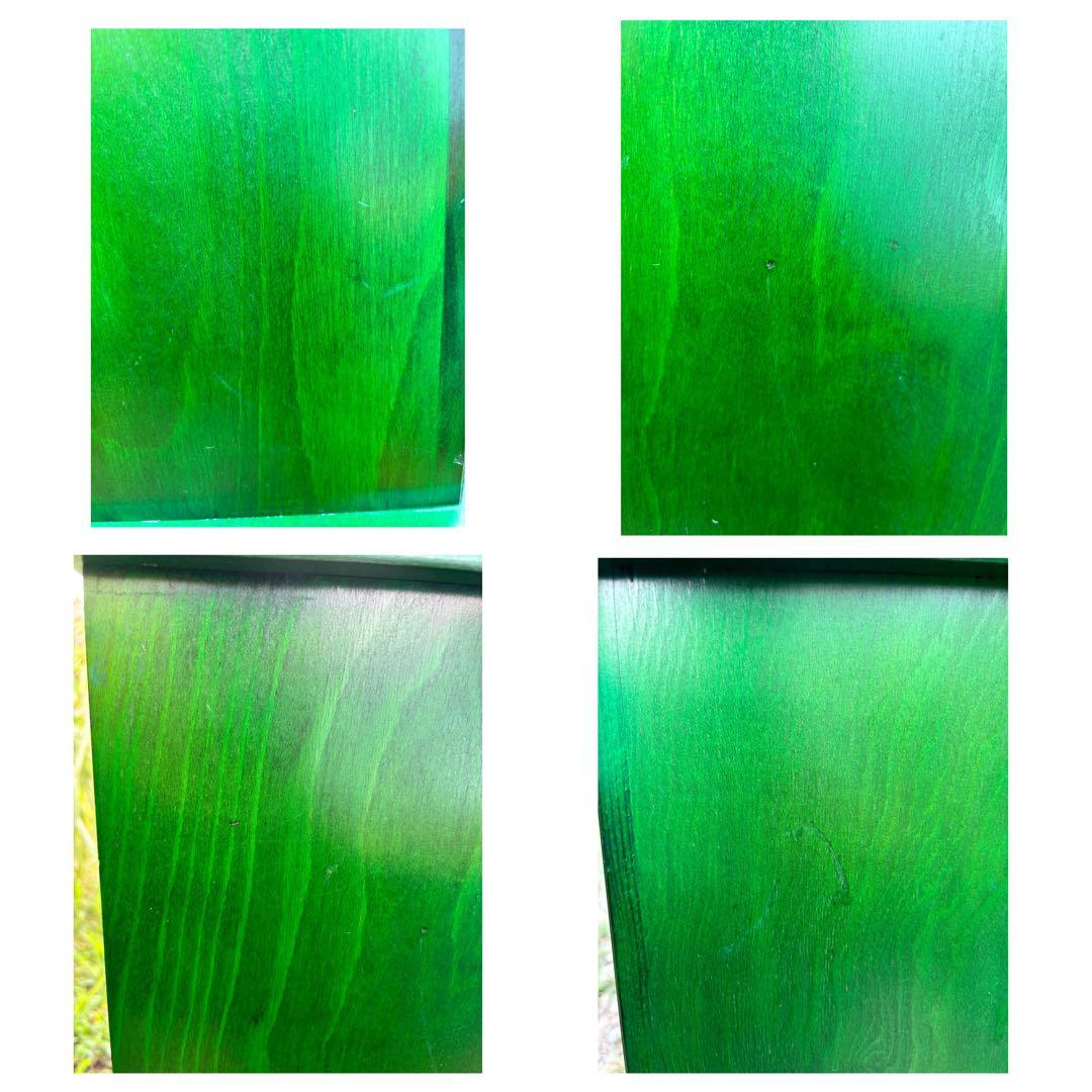 昭和レトロ　グリーンの木製電話台・ファックス台　飾り棚　花台