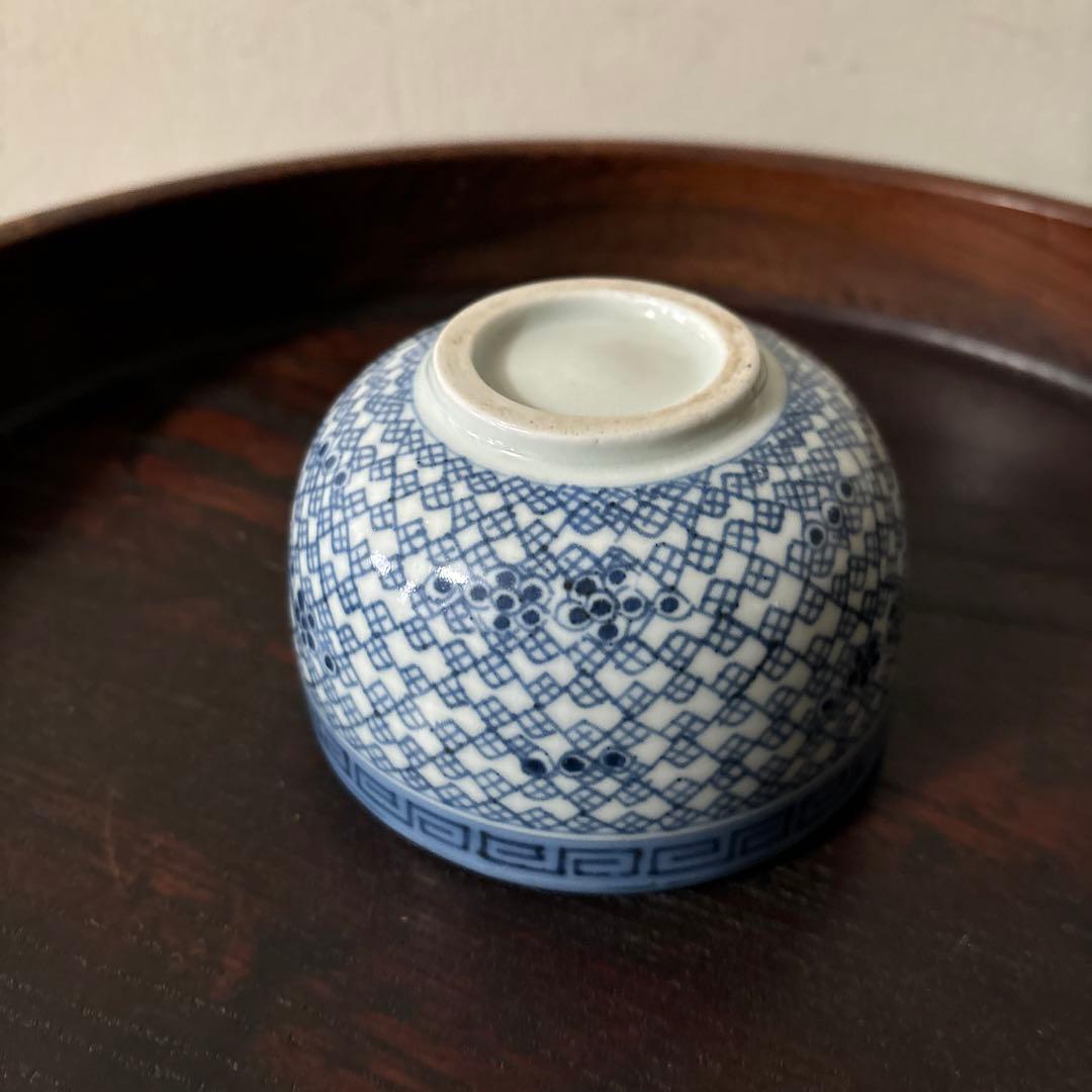 古伊万里幾何学紋染付　湯呑み1点　ころ茶碗　江戸時代　アンティーク　白磁　検李朝