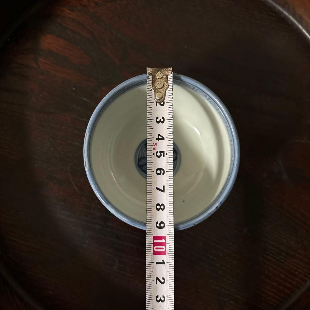 古伊万里幾何学紋染付　湯呑み1点　ころ茶碗　江戸時代　アンティーク　白磁　検李朝