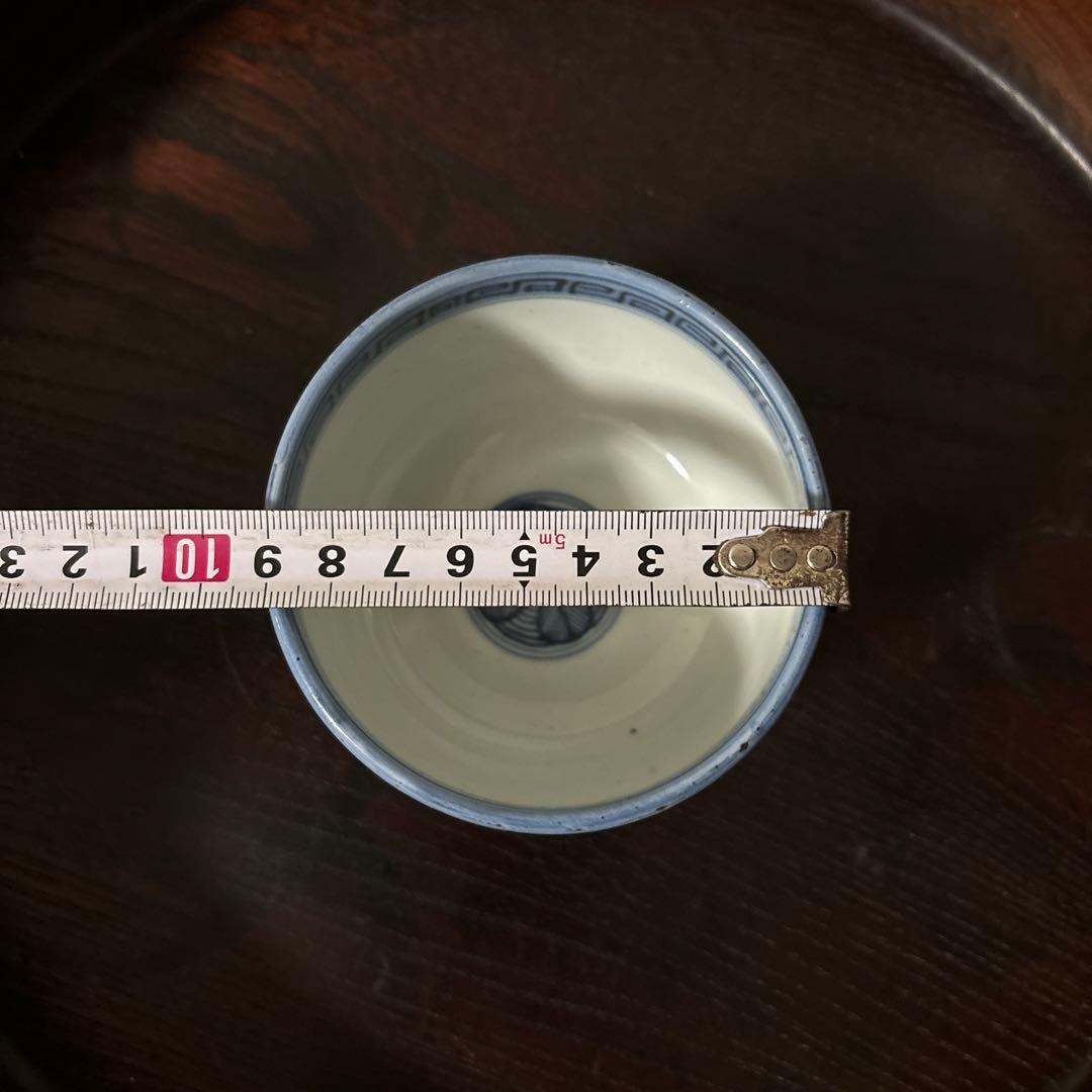 古伊万里幾何学紋染付　湯呑み1点　ころ茶碗　江戸時代　アンティーク　白磁　検李朝