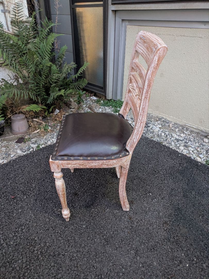 フランスアンティーク調 本革シャビーシック デスクチェア チーク材