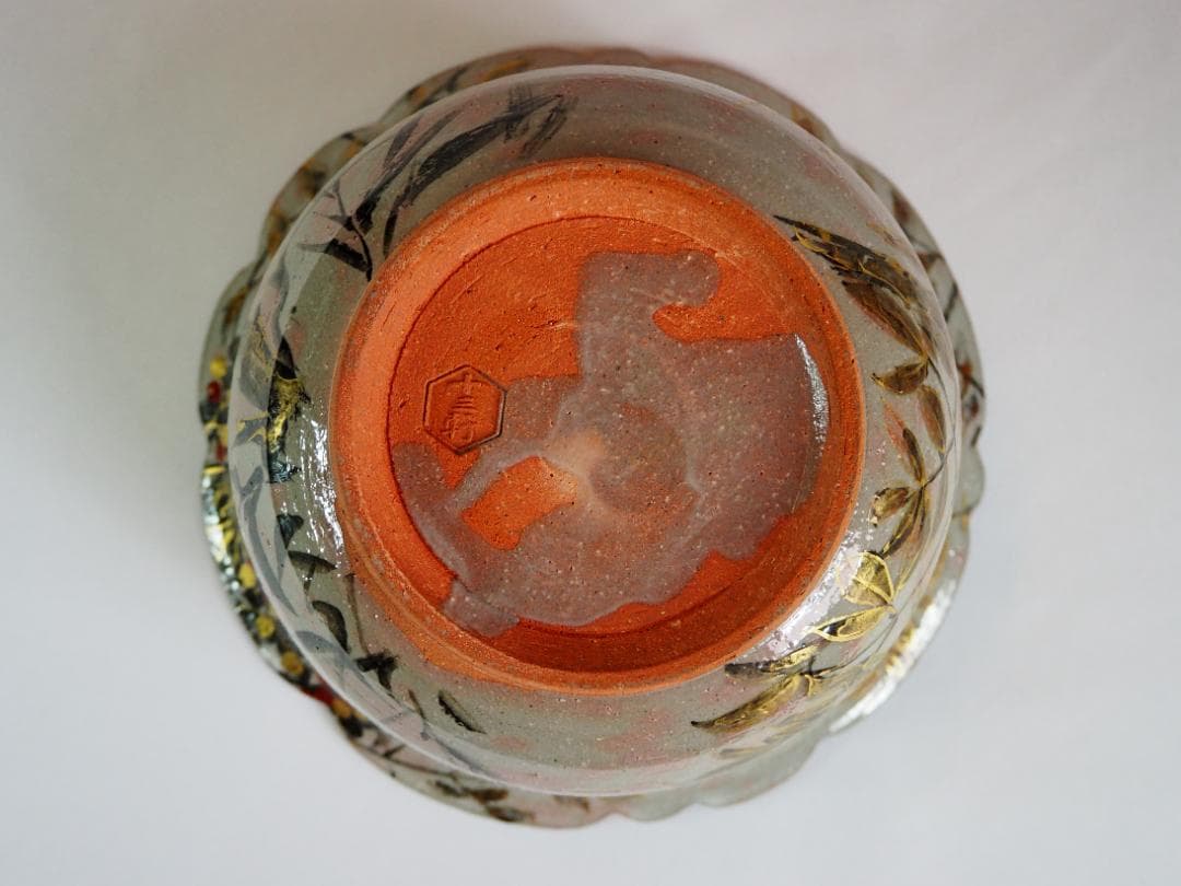 8代吉向十三軒造『南天絵菓子鉢』（共箱）