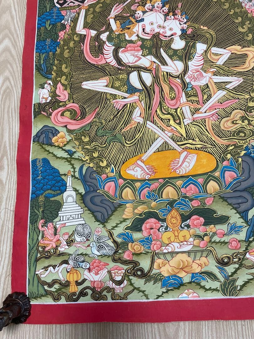 《 チベット密教　1点物 》 手描き　曼荼羅　チチパティ　スカル　髑髏　仏教