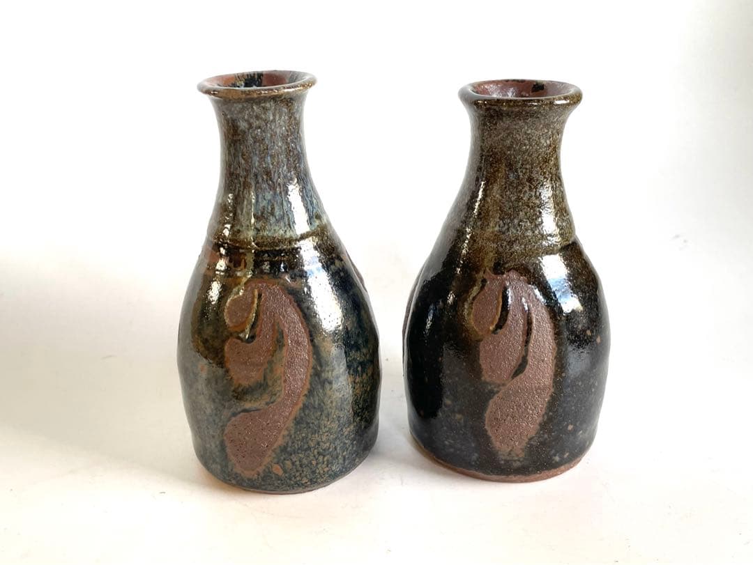 陶芸家　人間国宝　濱田庄司　浜田庄司　酒器　徳利　一対　共箱　指描　鉄釉　民藝