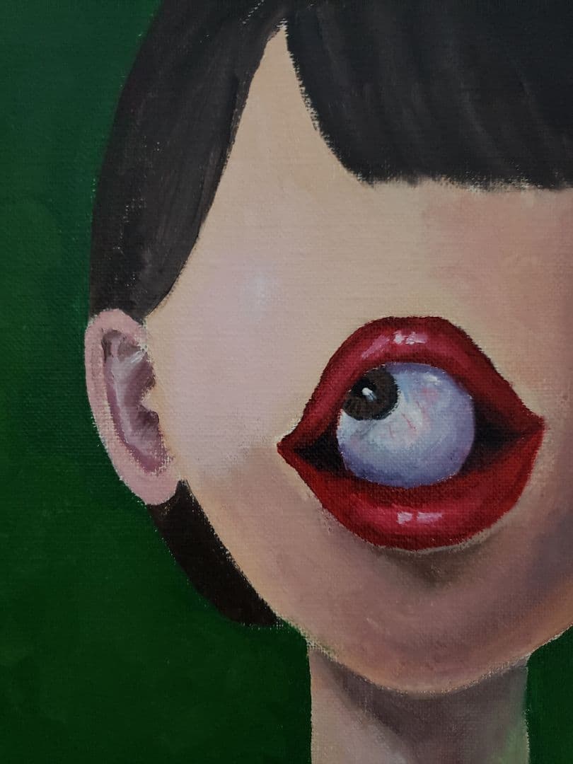 なかがわ寛奈 油彩画 「目は口ほどに」