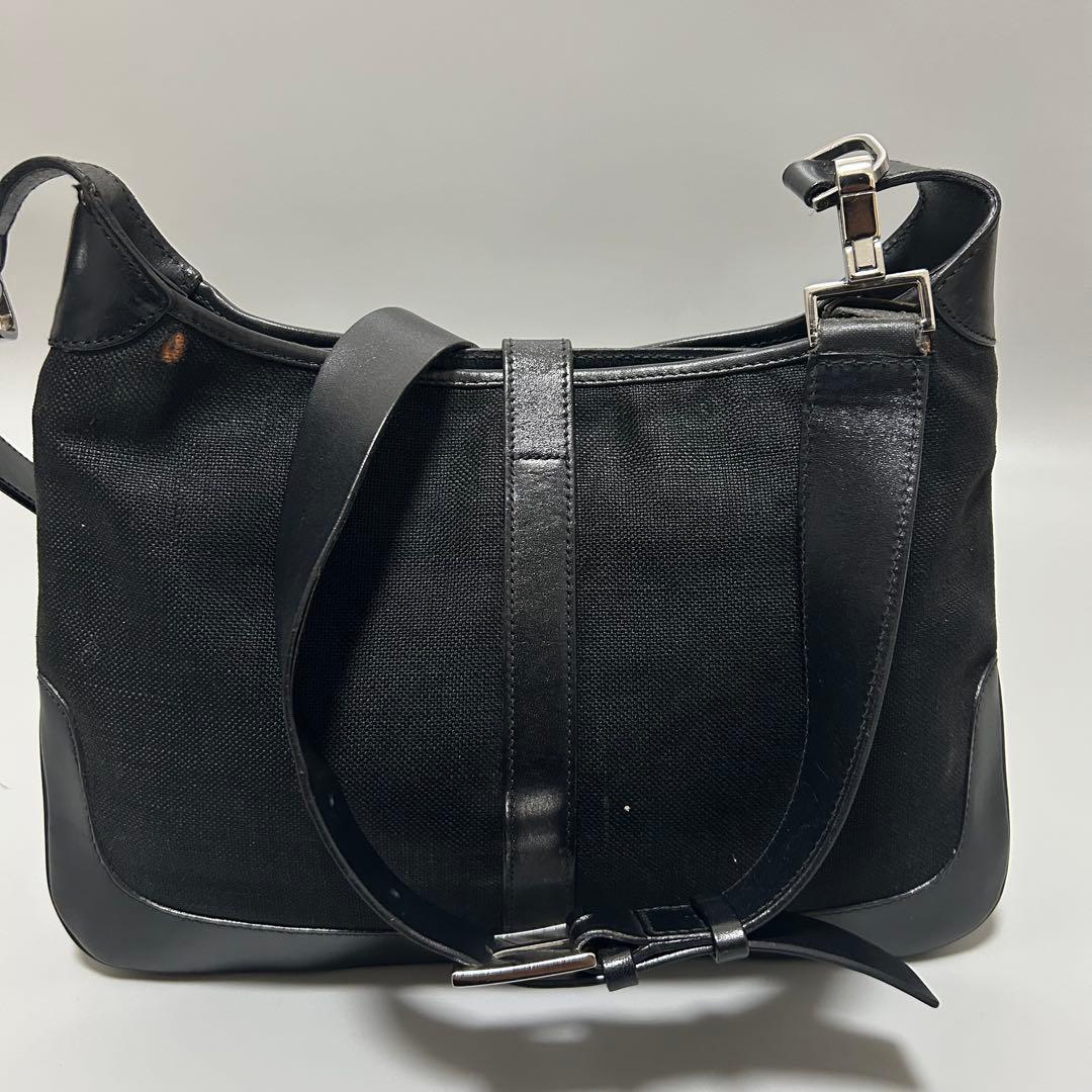 GUCCI グッチ ジャッキー レザー キャンバス ショルダーバッグ ブラック