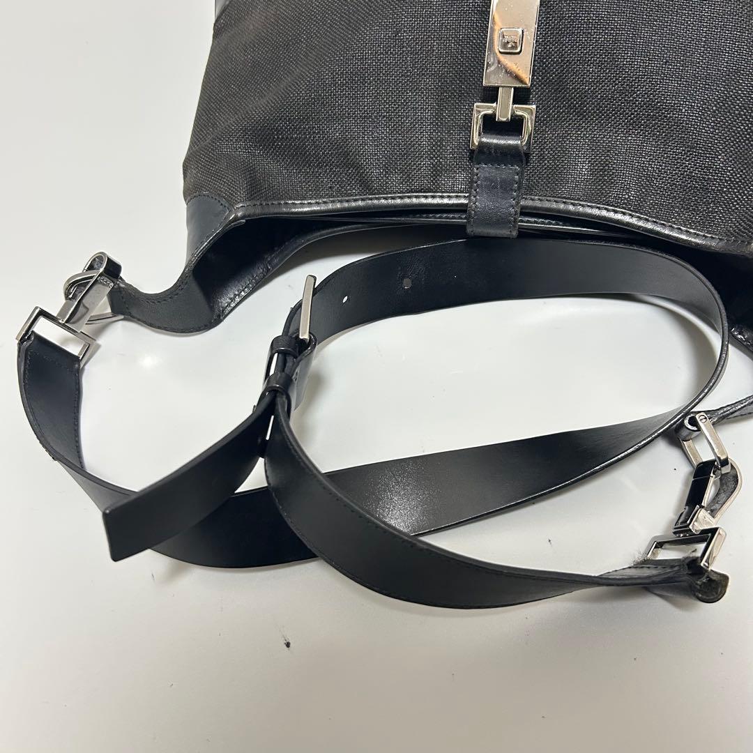 GUCCI グッチ ジャッキー レザー キャンバス ショルダーバッグ ブラック
