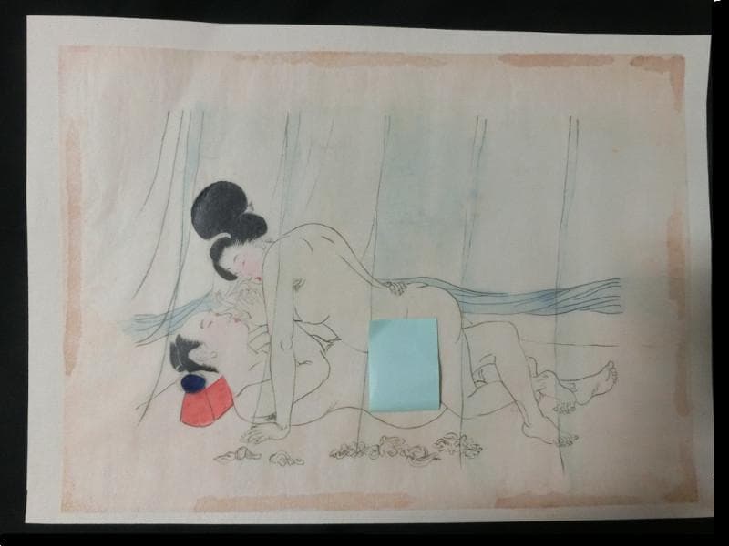 迫力の　誇張！　怒張！　大判 春画　手描き4枚　日本画 艶絵