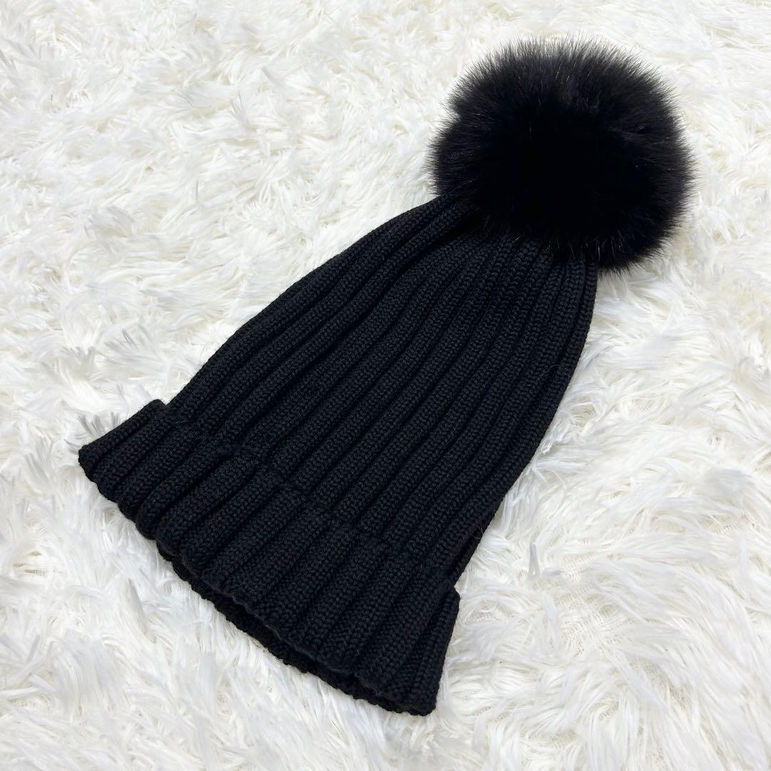【極美品】希少 モンクレール ニット帽 BERRETTO フォックスファー 黒