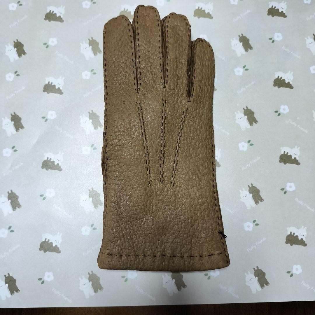 未使用　ペッカリー革手袋　カシミヤライニング　タン