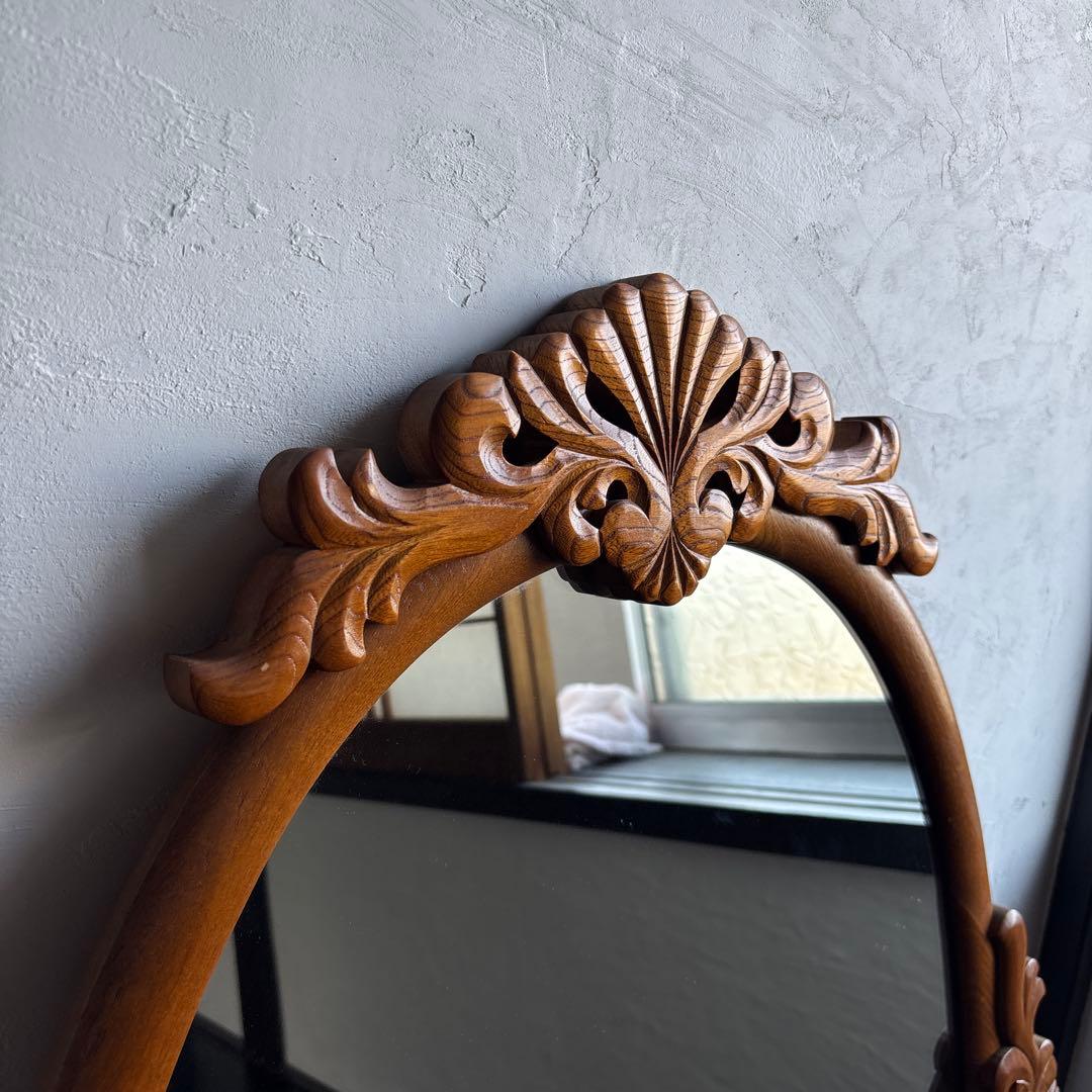 アンティーク ウォールミラー 昭和レトロ 古道具 彫刻 ビンテージ 鏡