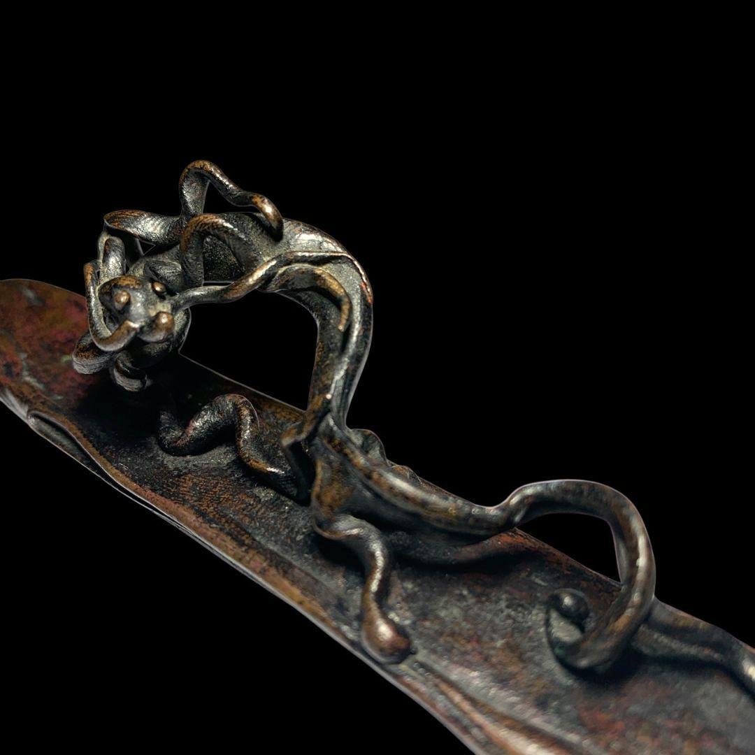 本間琢斎 斑紫銅製 文鎮 龍紐文鎮書鎮 筆架 書道具 金属工芸 骨董 共箱