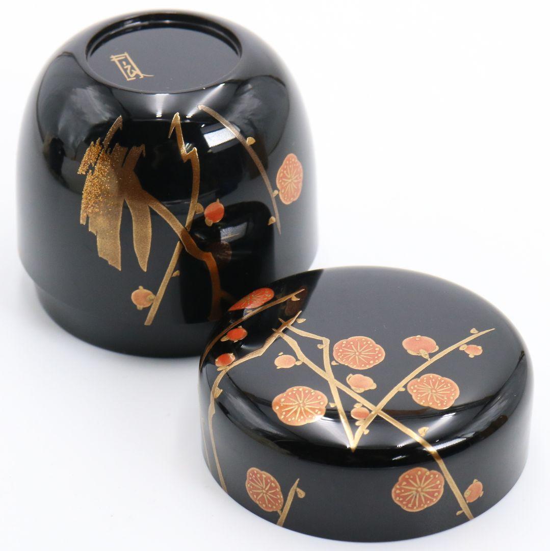 桜井一良作 梅文 利休形中棗 茶道具 共箱共布　V878　N6