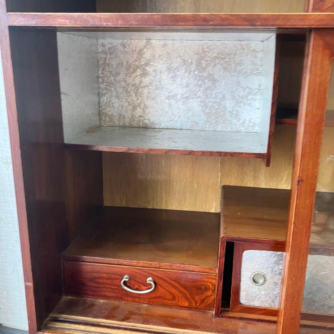 昭和レトロ 木製 茶箪笥 茶棚 ガラス戸 サイドボード 古家具 古民家 無垢材