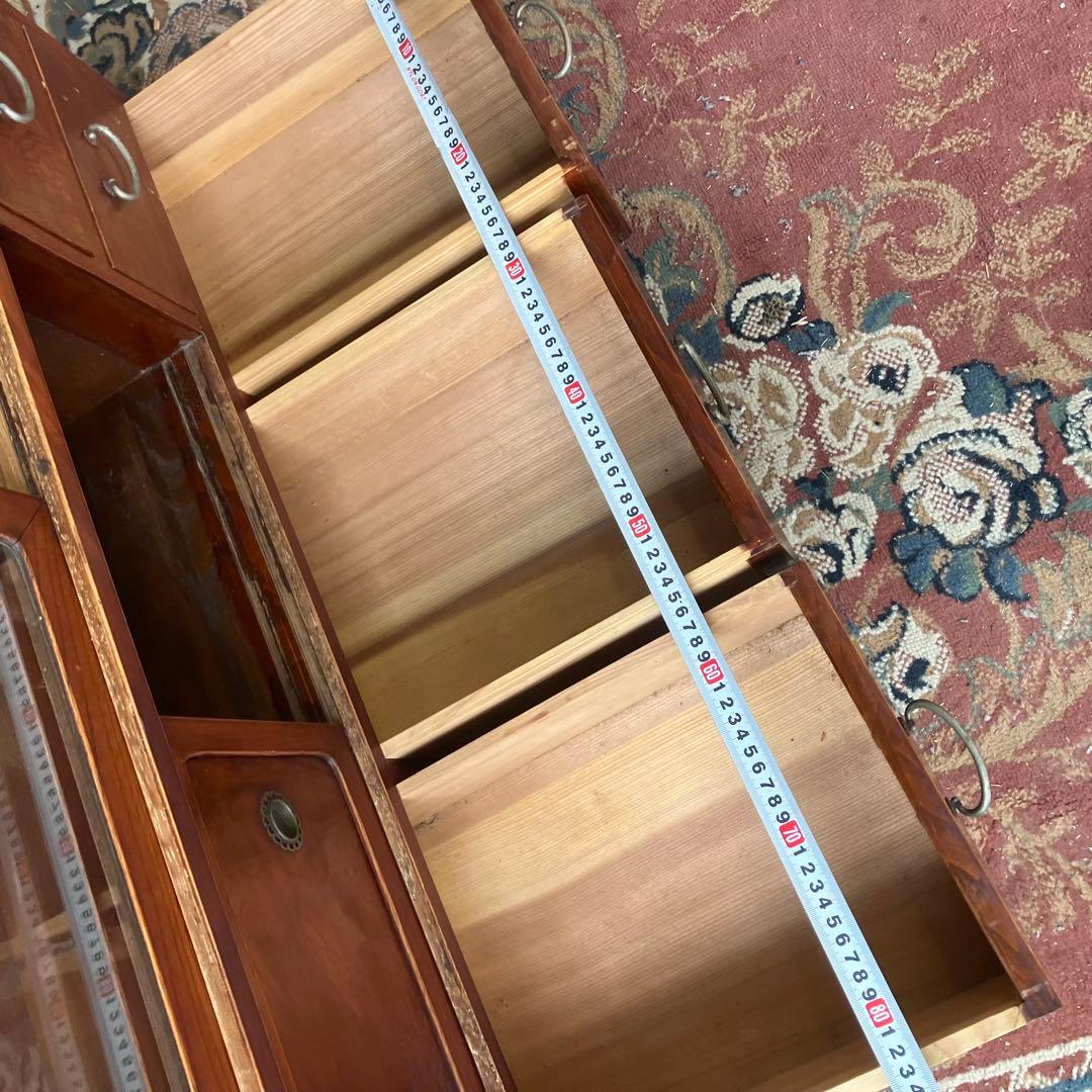 昭和レトロ 木製 茶箪笥 茶棚 ガラス戸 サイドボード 古家具 古民家 無垢材