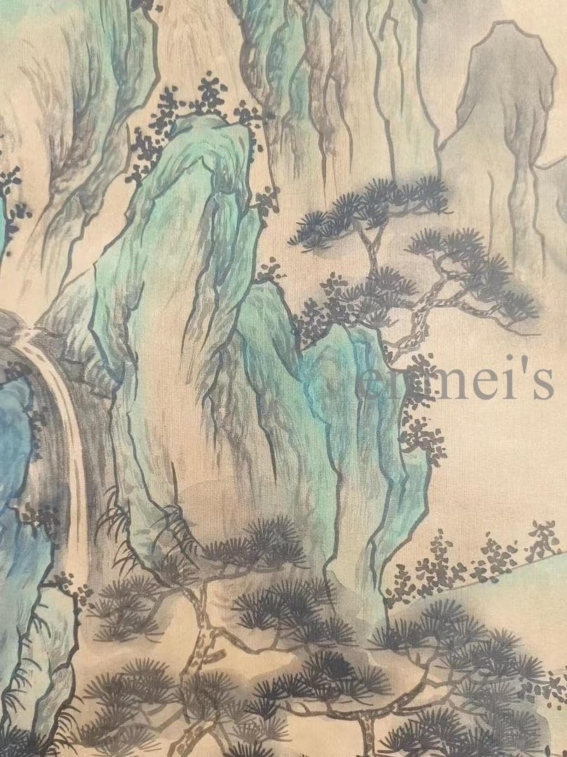 中国古美術 近代 絹本手描き 呉湖帆作款 山水画 掛軸 三尺 牙軸 肉筆 古玩