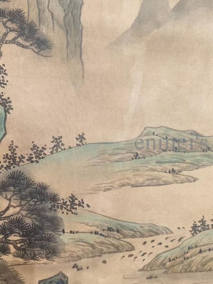 中国古美術 近代 絹本手描き 呉湖帆作款 山水画 掛軸 三尺 牙軸 肉筆 古玩