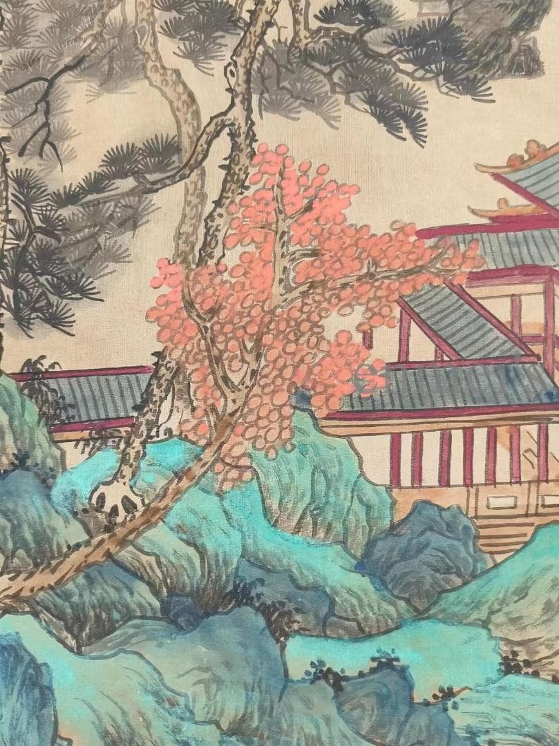 中国古美術 近代 絹本手描き 呉湖帆作款 山水画 掛軸 三尺 牙軸 肉筆 古玩