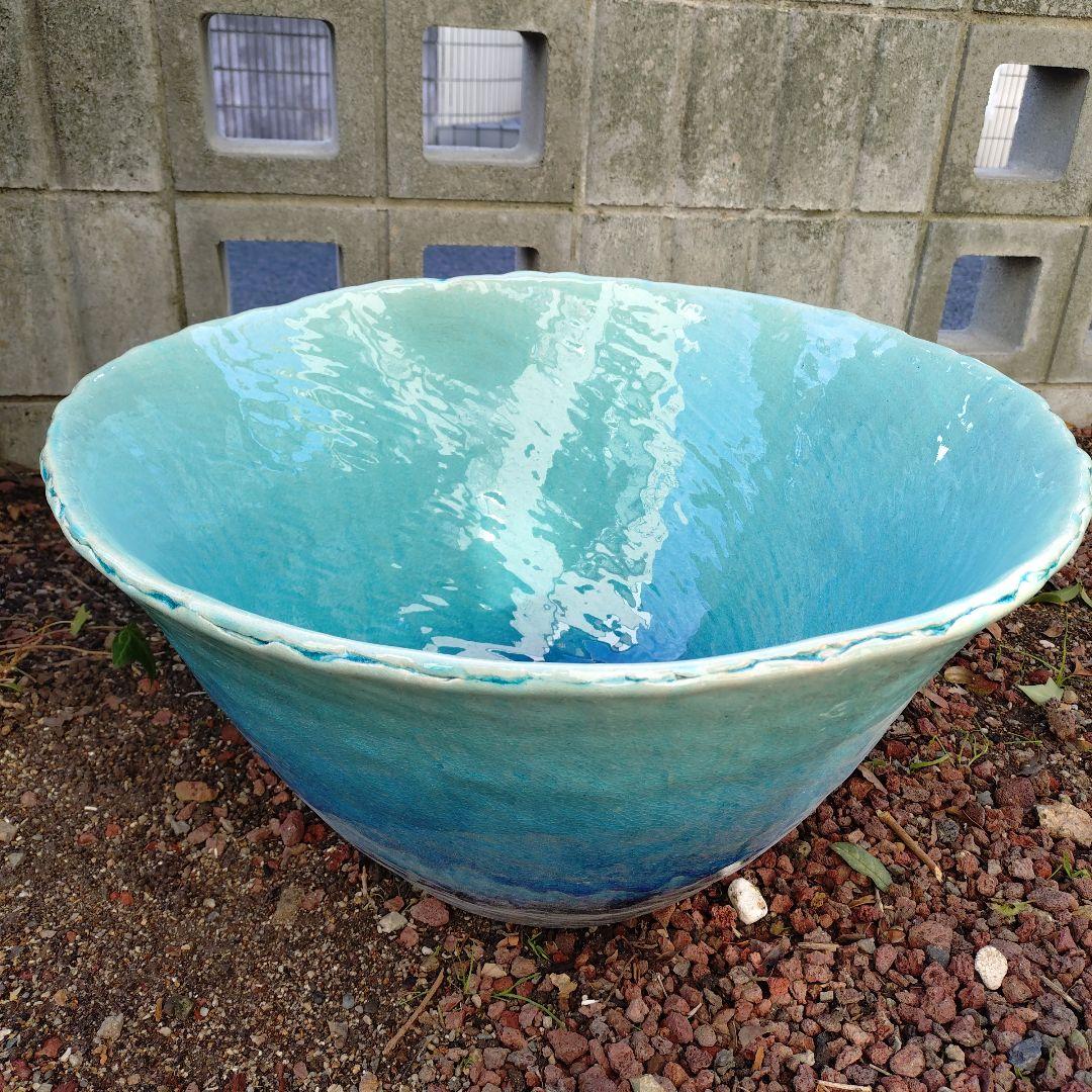 信楽焼　手作りめだか鉢　水連鉢　ビオトープ　直径50〜52㌢