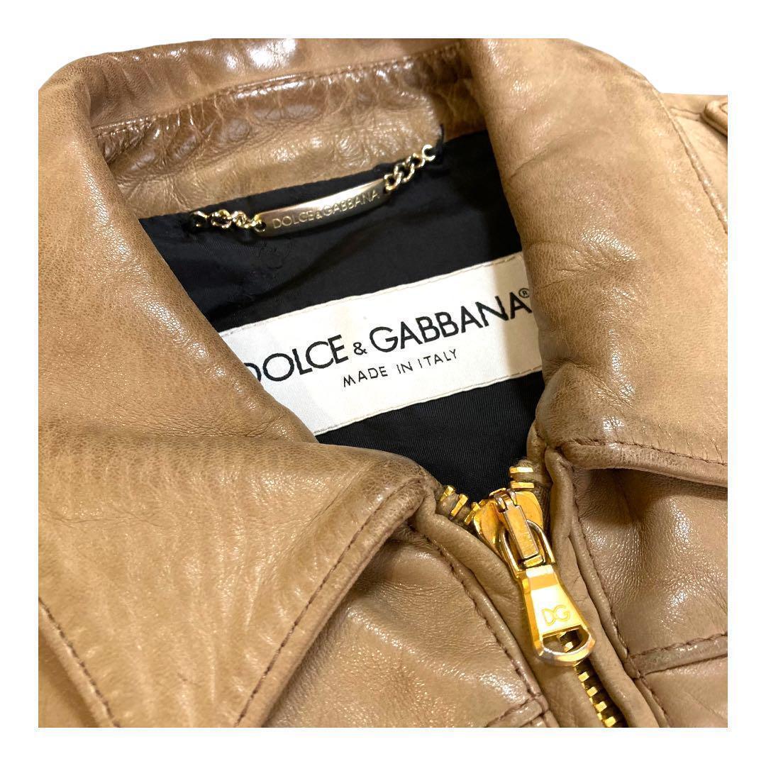 ドルチェ&ガッバーナ 本革ラムレザージャケット ベージュ ライダース 46