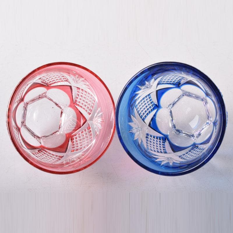 伝統工芸　江戸切子　カガミクリスタル　懐石杯　盃　一對　共箱　V　7506