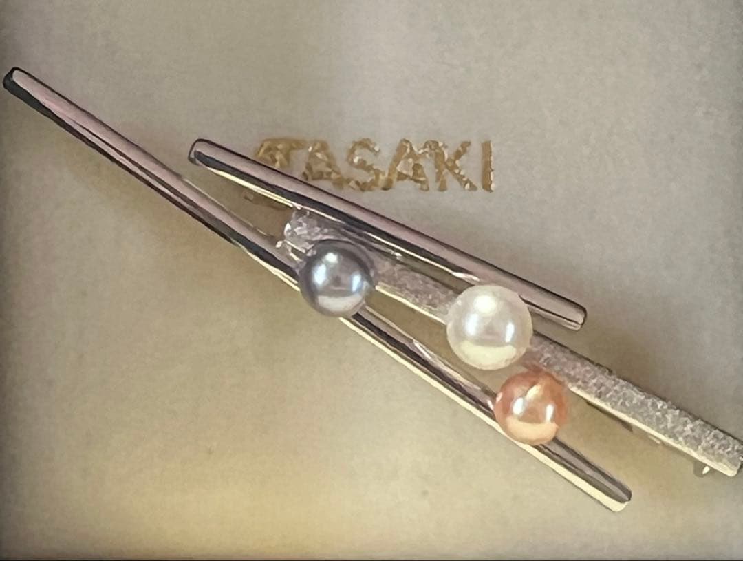 美品 田崎真珠 3色真珠パールブローチ シルバー