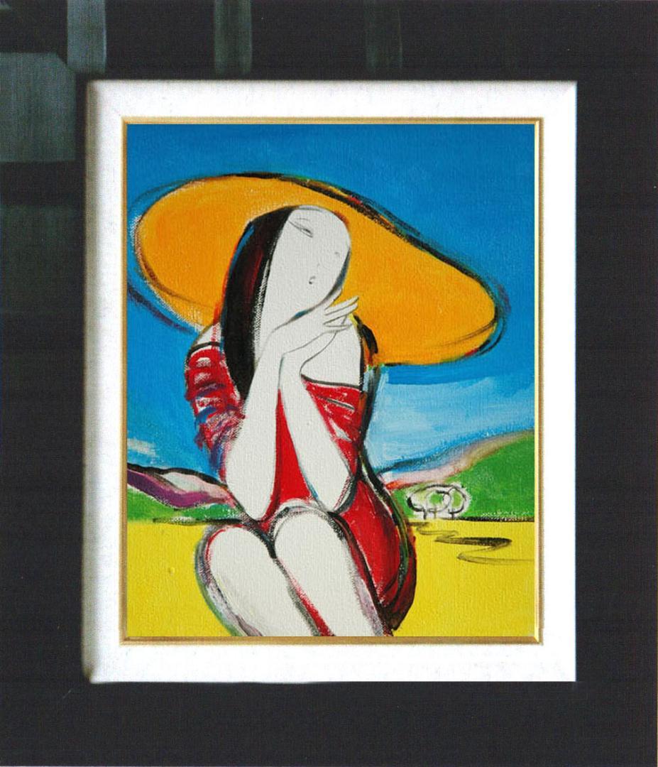 油絵 菅家令子 絵 絵画インテリア 額付 (黒) F3-010511 人物 女性