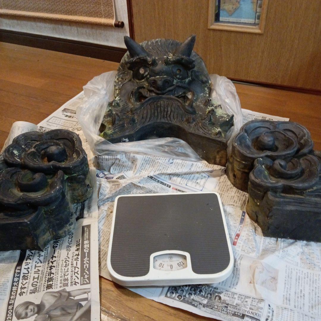 江戸時代中期頃超特大サイズ極稀少レア鬼師超絶技巧造寺社屋根大棟魔除け鬼瓦当時物