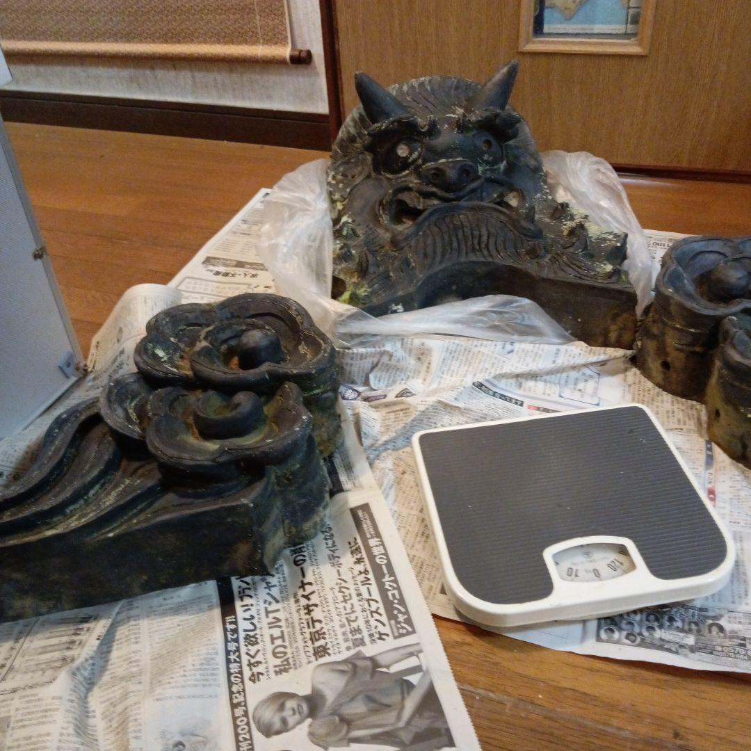 江戸時代中期頃超特大サイズ極稀少レア鬼師超絶技巧造寺社屋根大棟魔除け鬼瓦当時物
