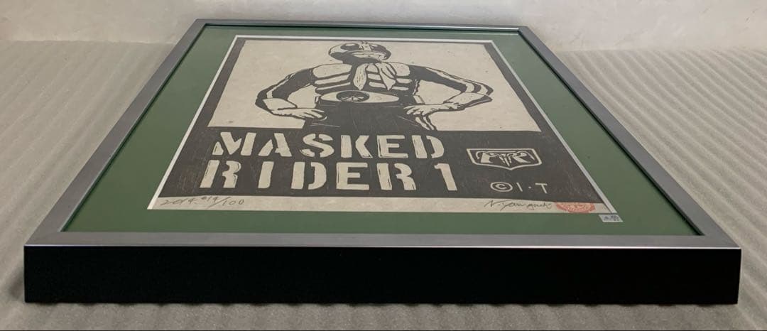 仮面ライダー1号×ヤマグチノリカズ 木版画 限定100 額入　バンダイ 額装