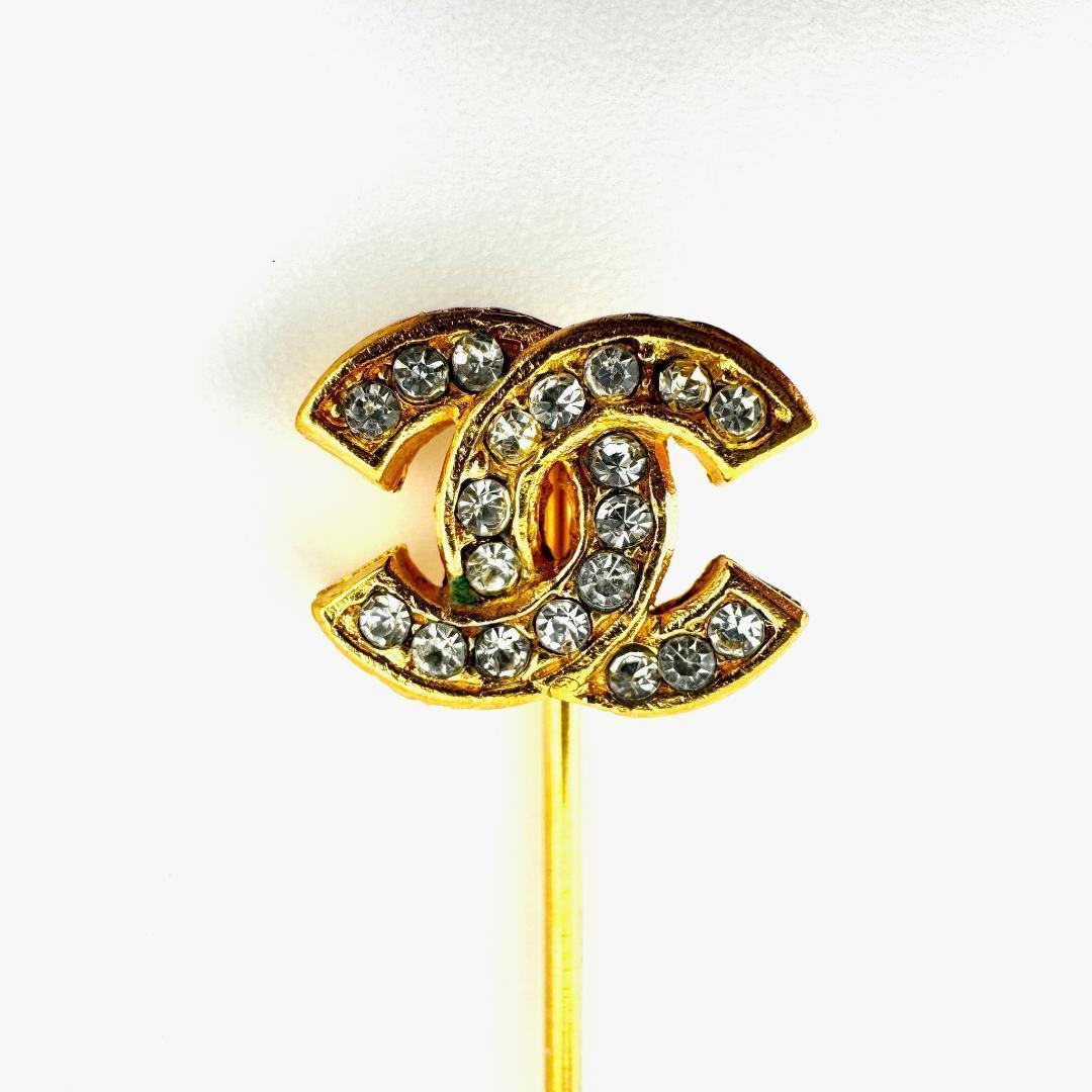 CHANEL シャネル ココマーク ラインストーン ピンブローチ ゴールド