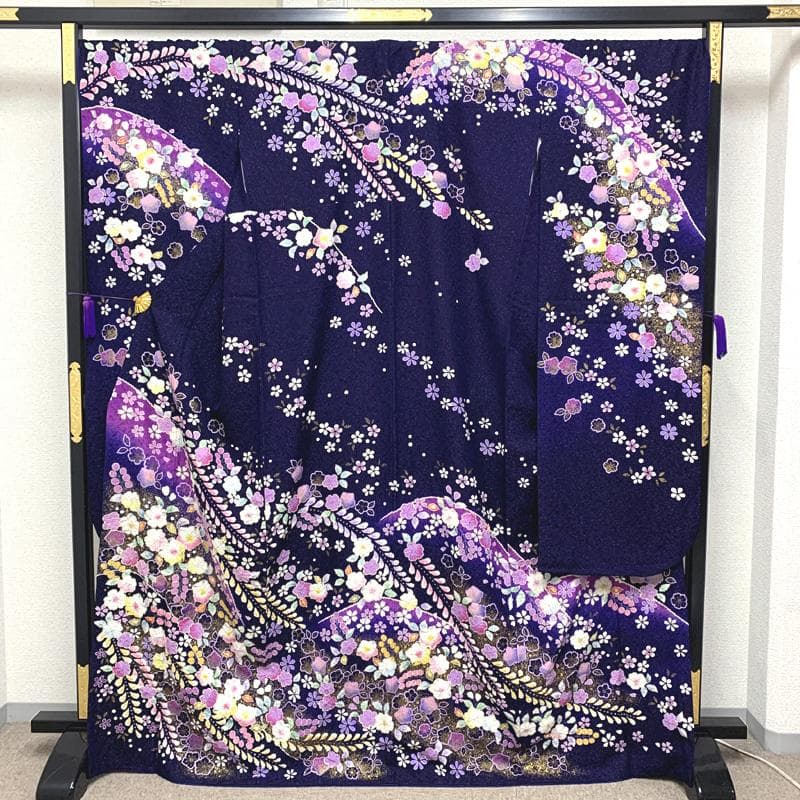 410z8〇京都きもの友禅 徳永正峰 高身長な方にも ラメ振袖 辻が花絞り染め〇