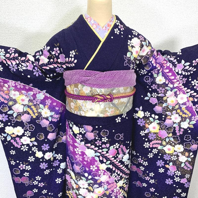 410z8〇京都きもの友禅 徳永正峰 高身長な方にも ラメ振袖 辻が花絞り染め〇