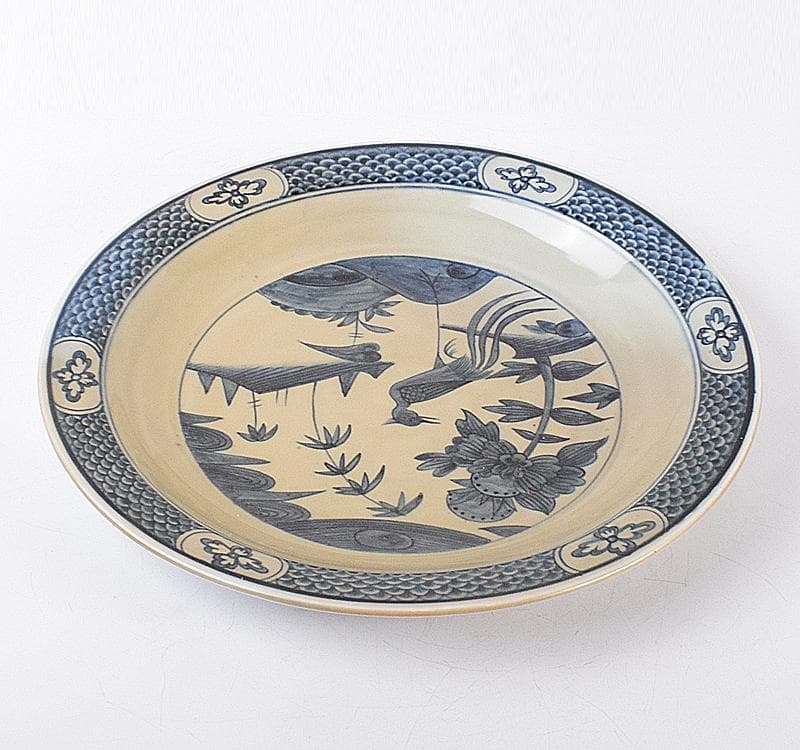 中国　青花　鳥花文　大皿　飾皿　C 3542C