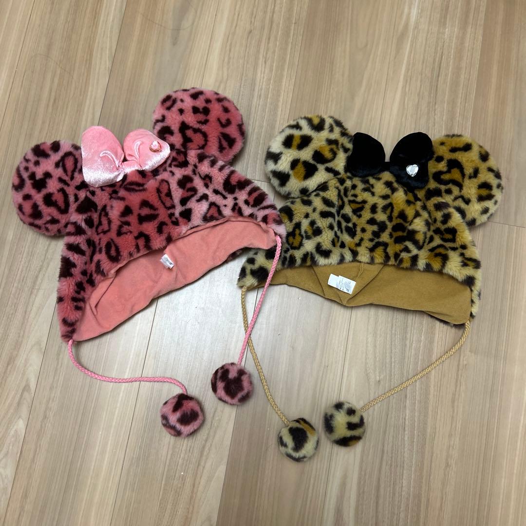 東京ディズニーリゾート ミッキー　ミニー耳帽子 ヒョウ柄 ファンキャップ　ピンク