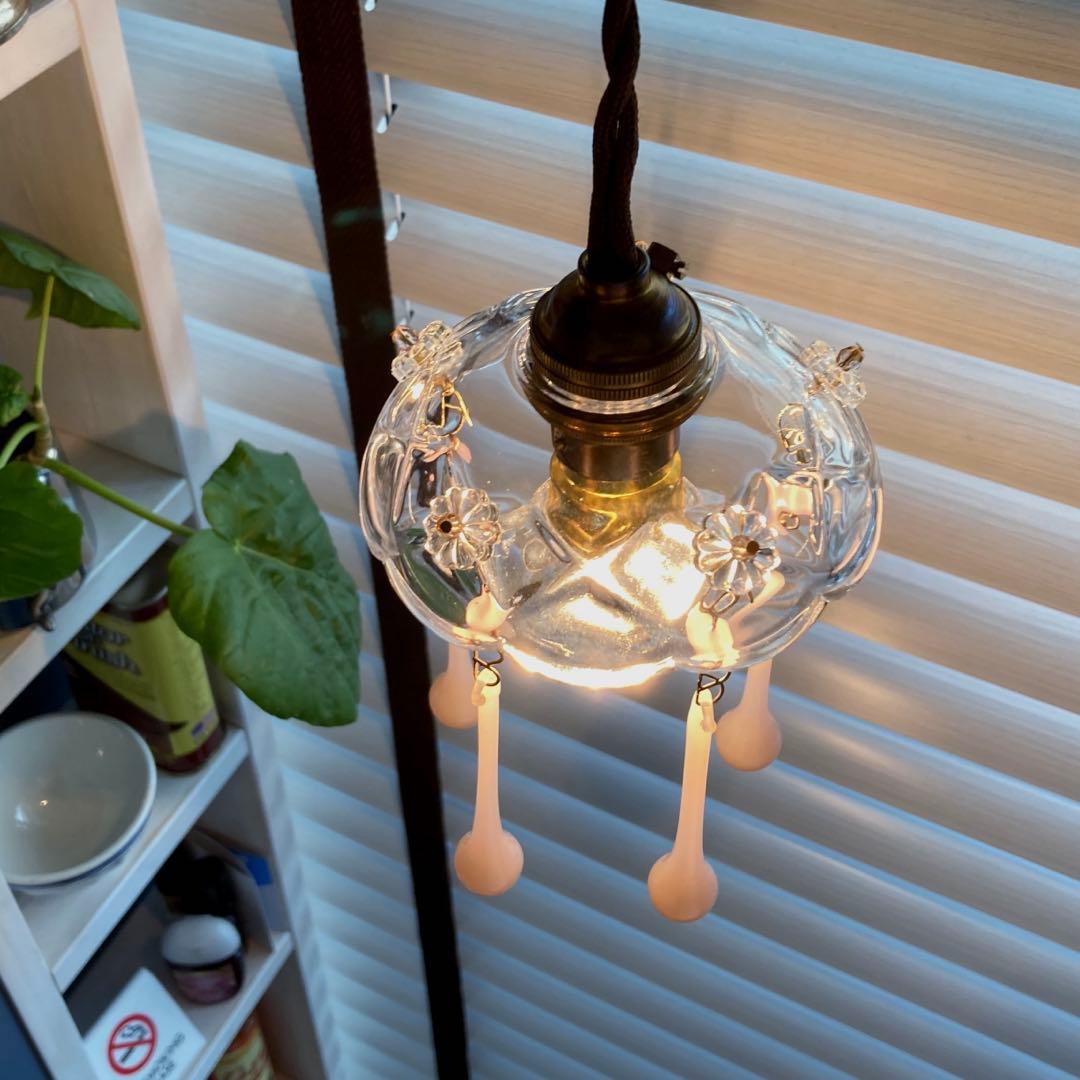 ミニシャンデリア　1920年　ピンクオパールセント　フランス　アンティーク