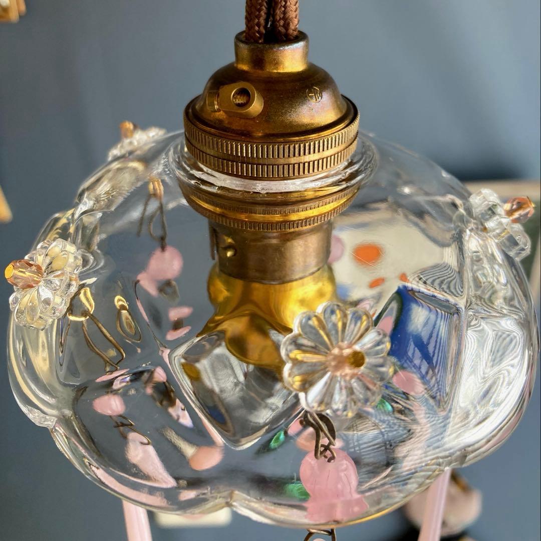 ミニシャンデリア　1920年　ピンクオパールセント　フランス　アンティーク