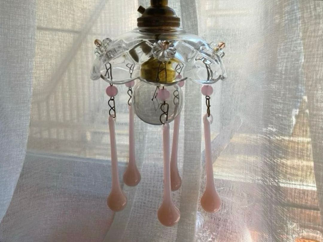 ミニシャンデリア　1920年　ピンクオパールセント　フランス　アンティーク