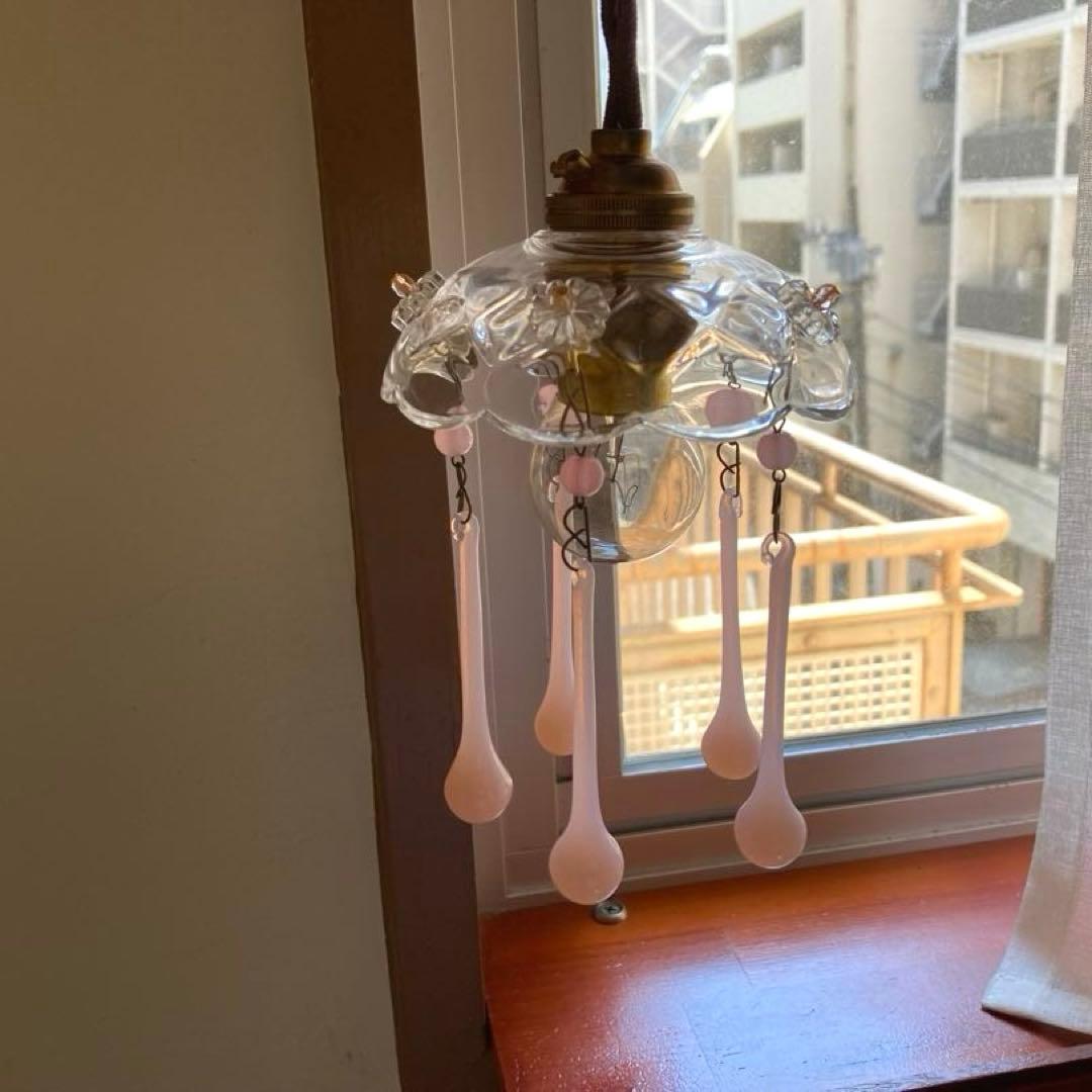 ミニシャンデリア　1920年　ピンクオパールセント　フランス　アンティーク