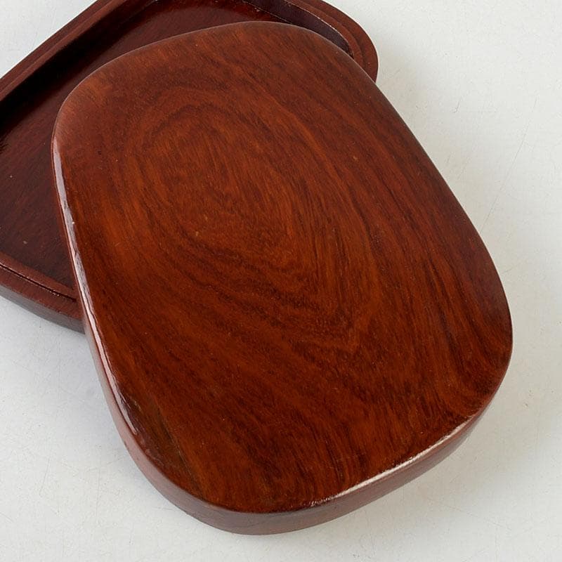 中国　書道具　花鳥彫　端渓硯　唐木箱　C　9599