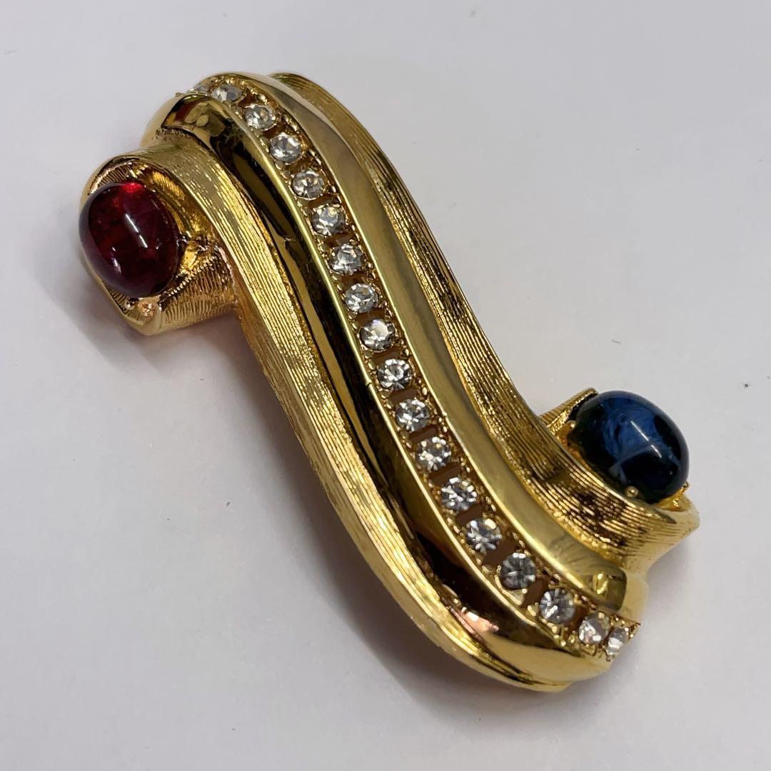 ヴィンテージ Givenchy ゴールド ラインストーン ブローチ 赤 ブルー