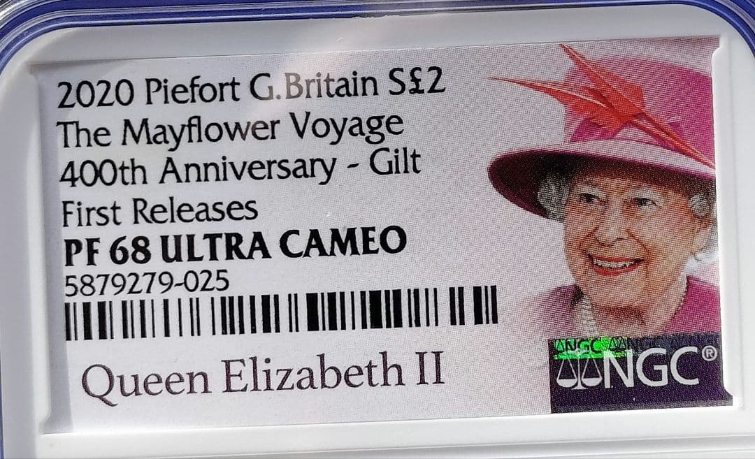 イギリス　2ポンド銀貨（ピエフォー）メイフラワー号出航400周年記念　2020年