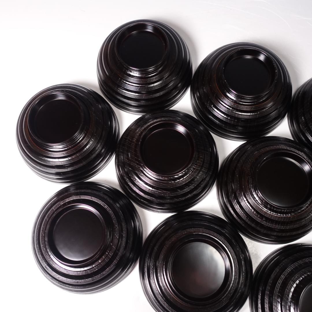 輪島塗師 堀川蒼雲 黒塗 糸目 見返七宝蒔絵 煮物椀 10客 共箱 天然木製