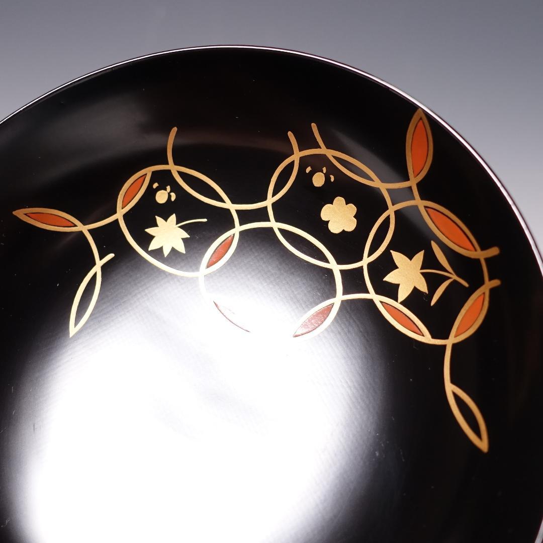 輪島塗師 堀川蒼雲 黒塗 糸目 見返七宝蒔絵 煮物椀 10客 共箱 天然木製